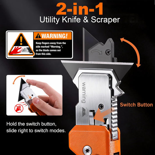 2-in-1 Utility Knife & Scraper, Zinc Alloy Body, Blade Storage(2 pack)