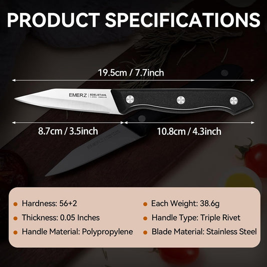 Paring Knives Set of 4,Sharp Stainless Steel Paring Knife,3.5inch,Ergonomic PP Plastic Handle,Triple Rivet Small Kitchen Knife for Peeling Coring Cutting,Black Parers for Fruit,Vegetable