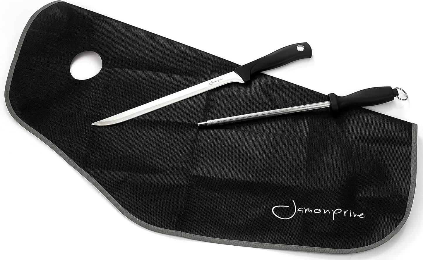 Ham Carving Knife with Honing Steel and Ham Cover - Professional Set for Slicing Serrano, Ibérico Ham & Italian Prosciutto