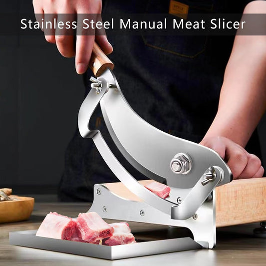 Stainless Steel Manual Meat Slicer - Heavy-Duty Kitchen Tool for Cheese, Jerky, Biltong, and Bread Cutting - Manual Beef and Ham Cutter with Stainless Cutting Board for Home & Deli