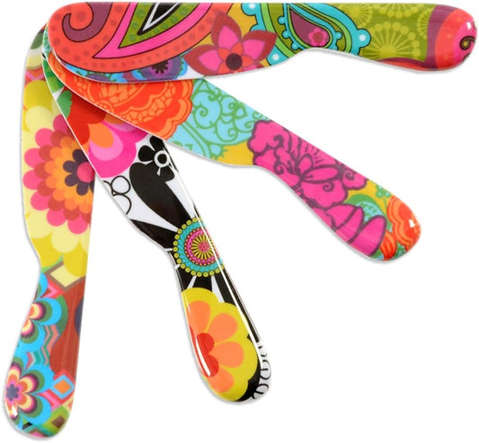 6" Melamine Butter Spreader 4-Piece Set-Designer Fun Vibrant Colorful Knives for Cream Cheese, Jam, Jelly, Mayo, Frosting, Sandwich-Shatterproof BPA Free Dishwasher Safe, 6-inch, Floral