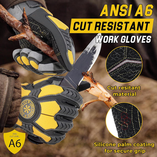 Winter Cut Resistant Impact Resistant Work Gloves for Men, Padded Palm Grip Heavy Duty Working Glove (Medium, Yellow)