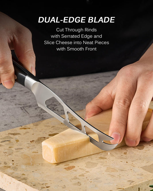 5" Serrated Cheese Knife - German Steel Cheese Slicer with Sheath | German 1.4116 Stainless Steel Full Tang Hollow Blade, Pakkawood Handle, Hard Soft Cheese Slicing Knife With Gift Box