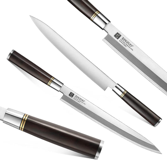 11 Inch Yanagiba Knife X7Cr17MoV Forged Steel, Sashimi Sushi Knife Stainless Steel, Single-edged Blade, Chef Knife for Fish Filleting,Slicing-Ebony Wood Handle-Betula Wooden Sheath