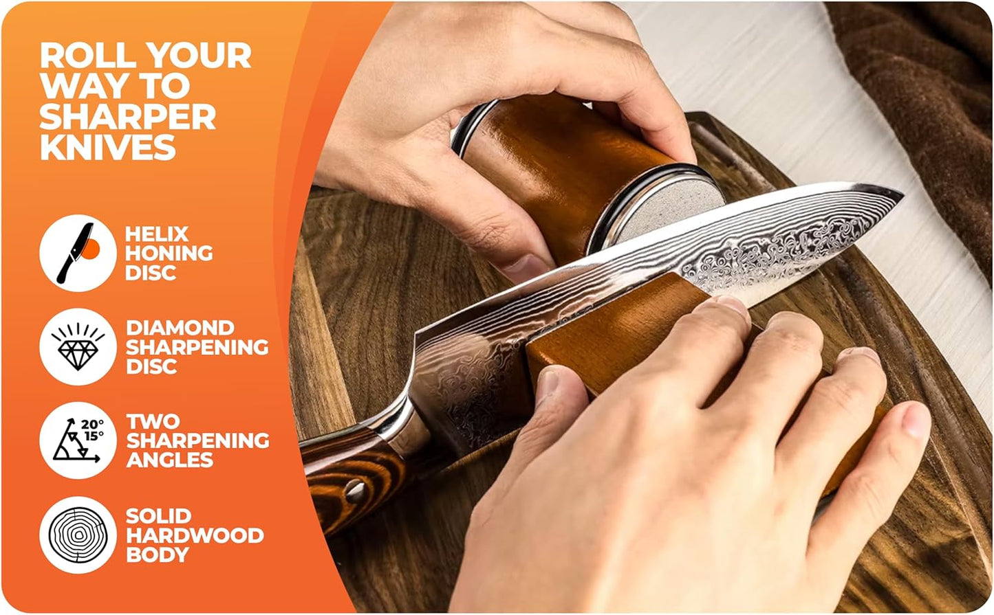 Rolling Knife Sharpener | Easy Knife Sharpening Tool for Kitchen | 15° & 20° Adjustable Angles | Professional Knife Sharpener for Chef & Home Use