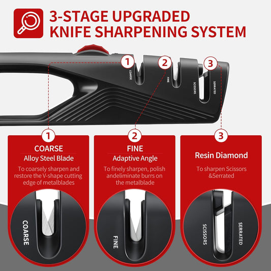5 Precision Adjust Knife Sharpener 3-Stage Repair Polish Kitchen Blades | multi-stage design for fast restoration and smooth polishing of kitchen cutlery