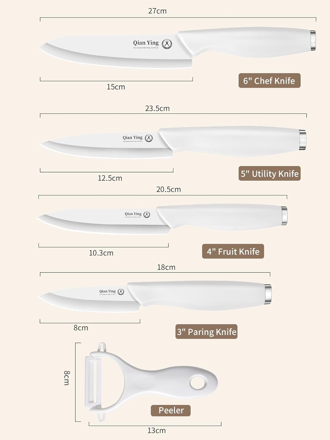 Pure Strengthening Ceramic Knife Set for Kitchen with Sheath 9Pcs: 100% Zirconia Ceramic Sharp Blade Fruit Cutting Knives with Cover Rustproof Clean Cut Edge White Handle