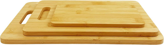 Bamboo Cutting Board Set of 3 for Kitchen | Wooden, Lightweight, Hanging Hole for Easy Storage, Knife Friendly, Food Grade