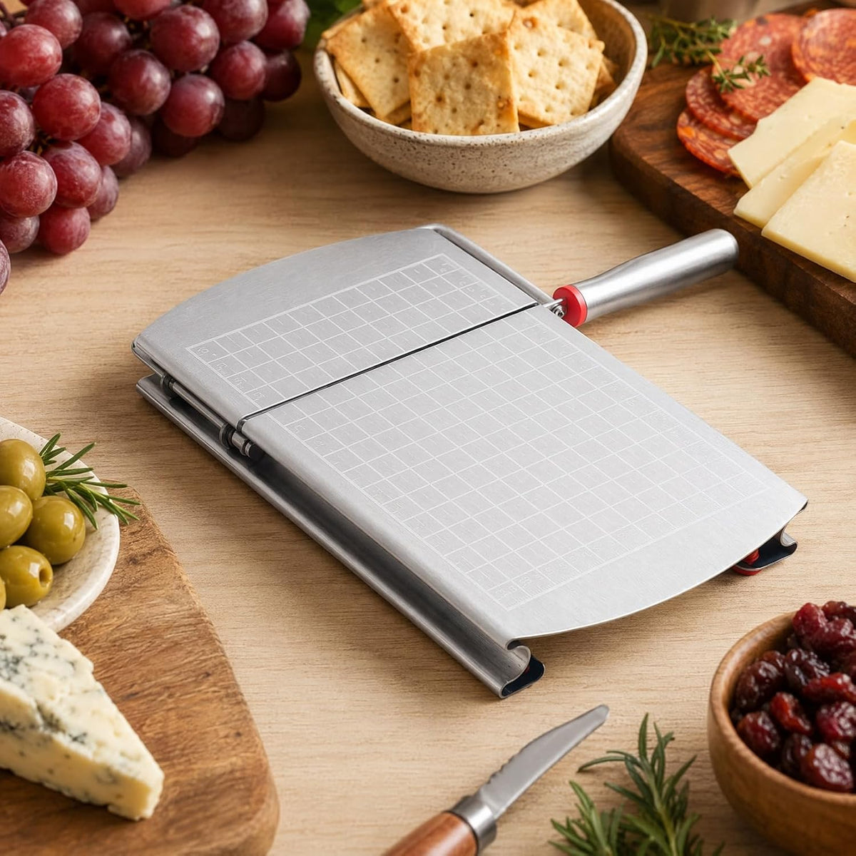 Cheese Slicer Cutter Board Manual Cheese Cutter Knife for Block Butter Sausage Ham Fruit and Vegetable Slicing Guillotine Style with Handle for Home Kitchen Picnic Prep