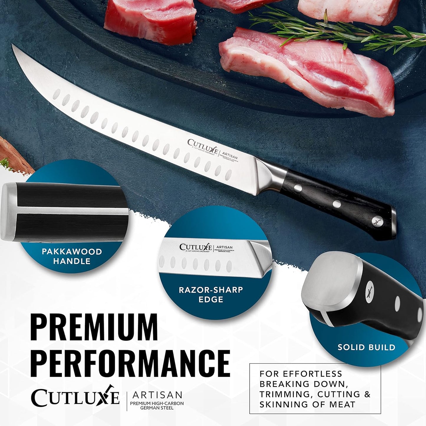 Butcher Knife, 10" Cimeter Breaking Knife for BBQ & Brisket | Razor Sharp Forged German Steel, Full Tang Pakkawood Handle – Meat Carving, Grilling Gift for Men