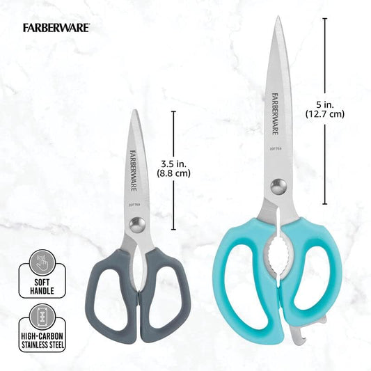 Comfort Grip Kitchen Scissors, 2 Pack, Aqua and Gray