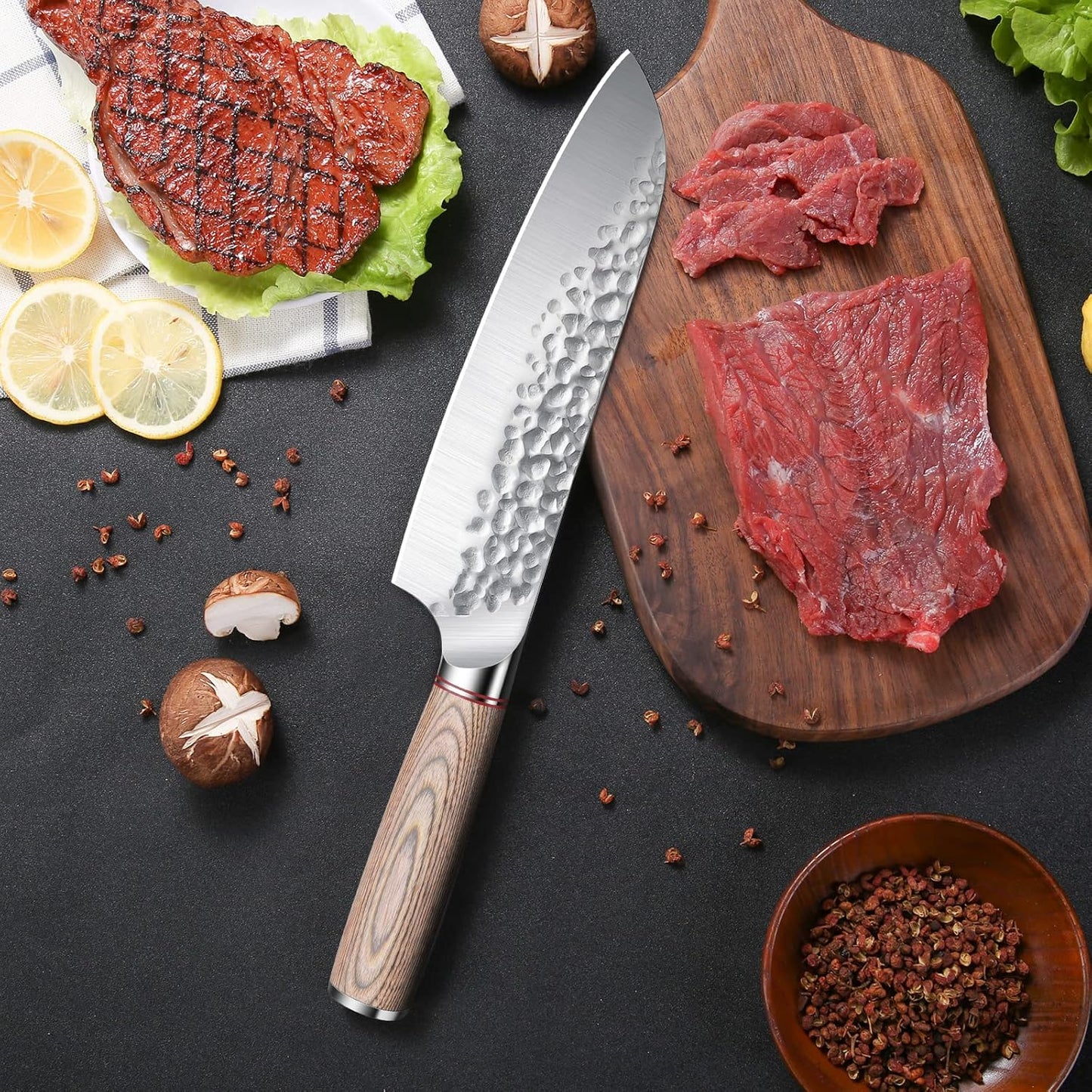 Huusk Japanese Chef Knife for Home & Kitchen, 8" Japanese Kiritsuke Knife | Ultra Sharp Cooking Knifes for Sushi Fish Meat, High Carbon Stainless Steel & Pakkawood Handle, Gift Idea for Men Women
