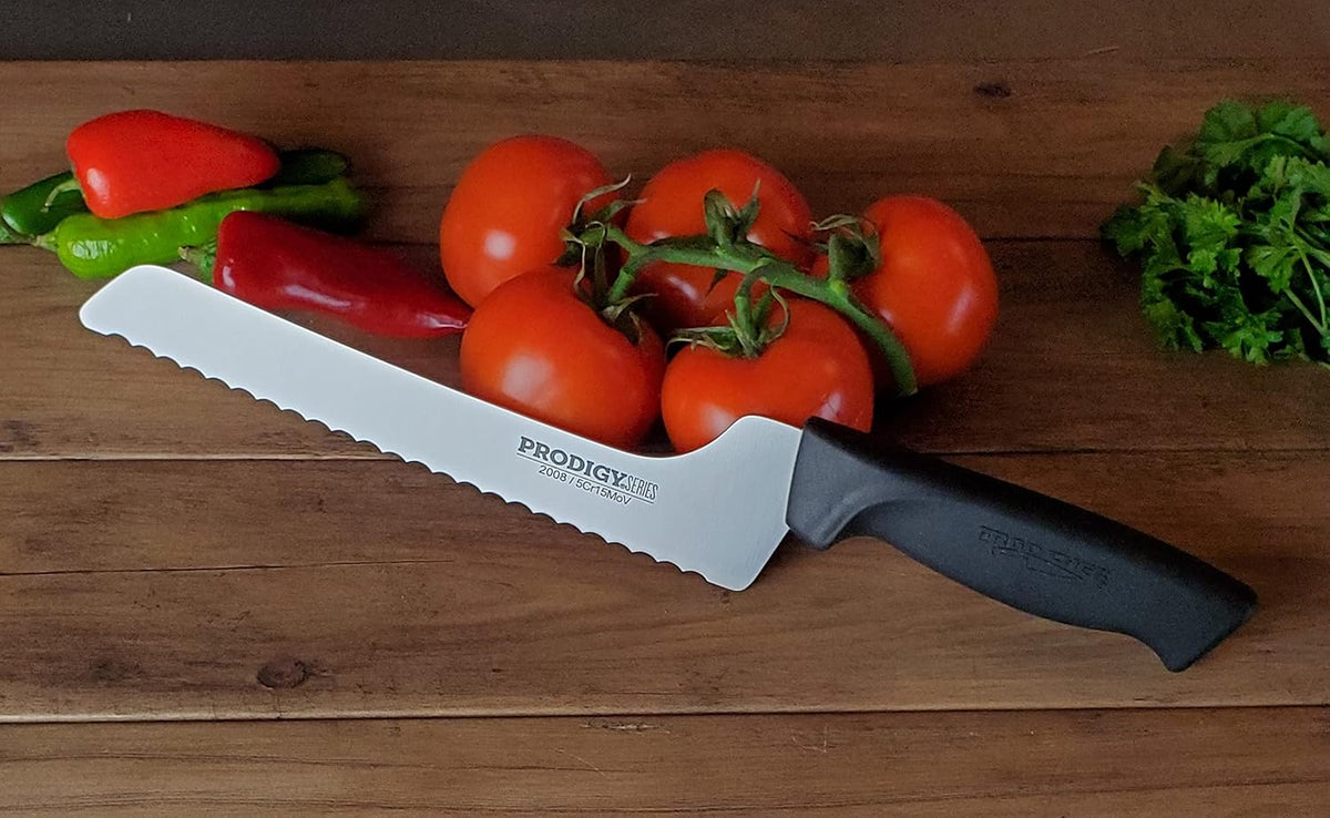 Prodigy Series Serrated Off-Set Bread & Deli Knife Ergonomic Comfort-Grip Handle (8 inch), Black