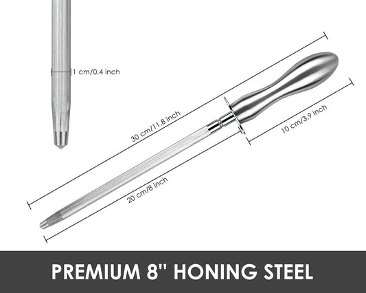 Honing Steel Kitchen Knife Sharpener Rod 12 Inch Sharpening Steel for Knives Premium Tungsten Steel with 304 Stainless Steel Handle