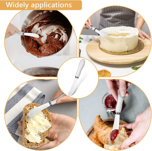 8 Pcs Butter Spreader Knives, Stainless Steel Butter Knife with White Porcelain Handles Multipurpose Cheese Spreader for Kitchen Use for Soft Cheese, Jam, Charcuterie, Pastry, 5.74 Inch