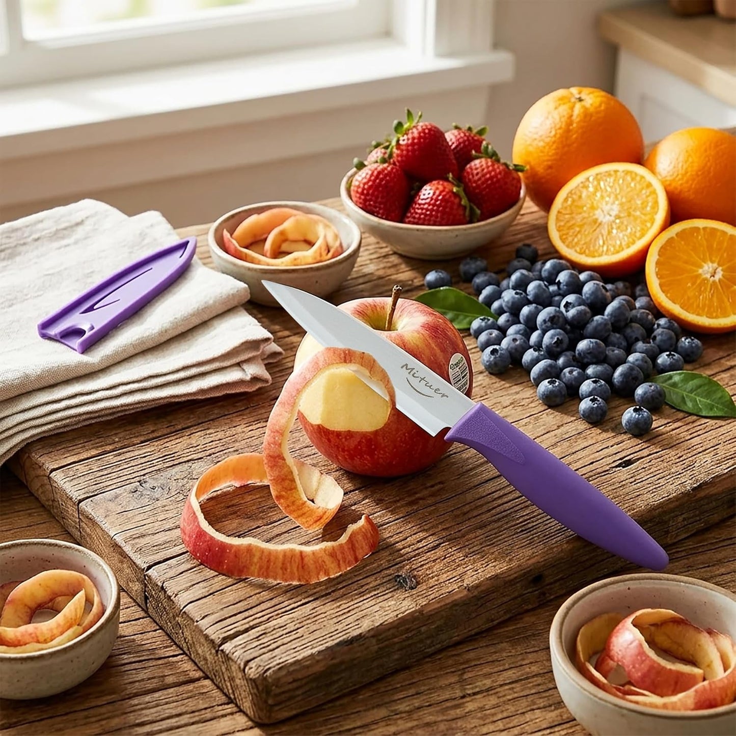 6PCS Paring Knives, Stainless Steel Paring Knife Set with Matched Knife Sheath, 4 Inch Peeling Fruit Vegetable Kitchen Knife, German Steel, PP Plastic Handle