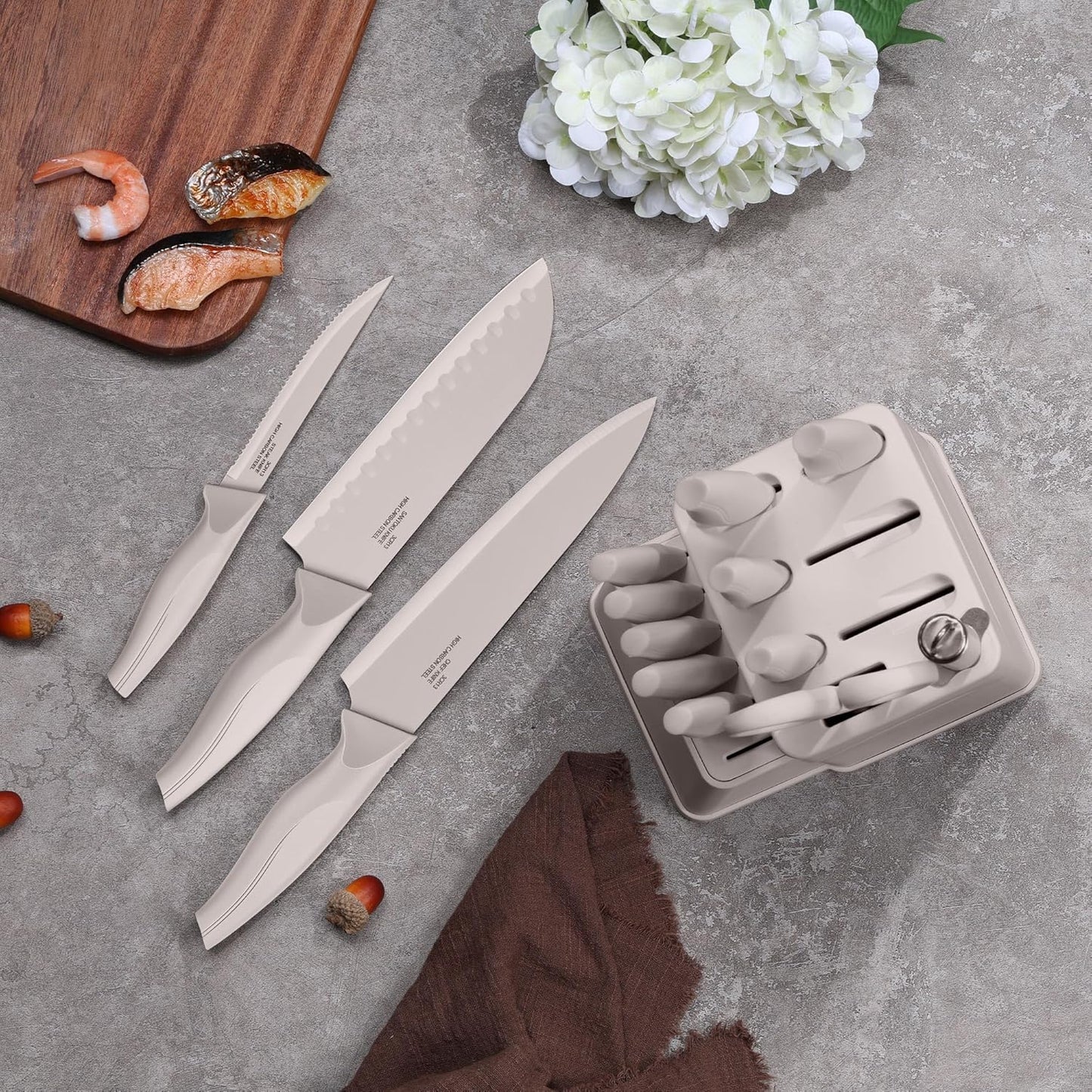 Kitchen Knife Set with Block and Sharpener, 15 Piece Knife Block Set | High Carbon Stainless Steel Chef Knife Set, Includes Utility Paring Santoku Steak Knife, Sharp & Rust Resistant, Black