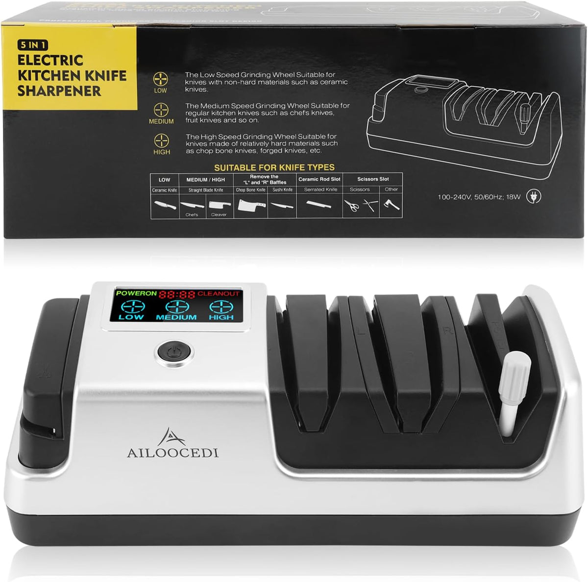 Electric Knife Sharpener with LCD Screen, 3-Stage Speed Adjustable Knife Sharpener for All Kitchen Knives Quick Sharpening (Black)