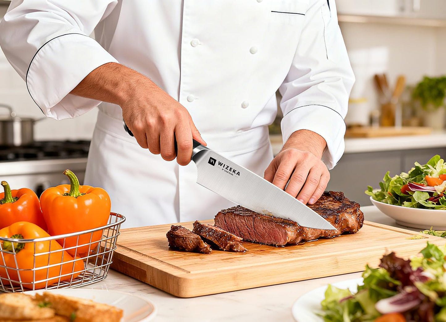 15PCS Kitchen Knife Set with Wooden Block, Razor Sharp, Crown Black | High Carbon Stainless Steel, Professional Performance, Ergonomic Handle, Versatile Daily Kitchen Helper, Ideal Gift Option