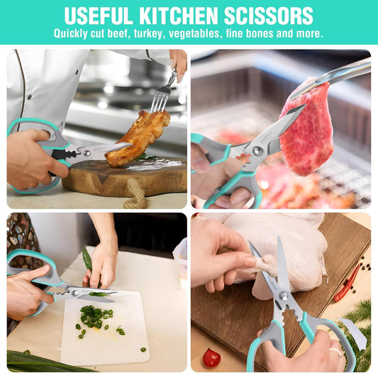 Kitchen Scissors for Food, Heavy Duty Kitchen Shears, Sharp Stainless Steel Shears with Soft Grip, U-Groove Design, 8-1/4" Food Scissors for Meat, Vegetables, Fine Bones