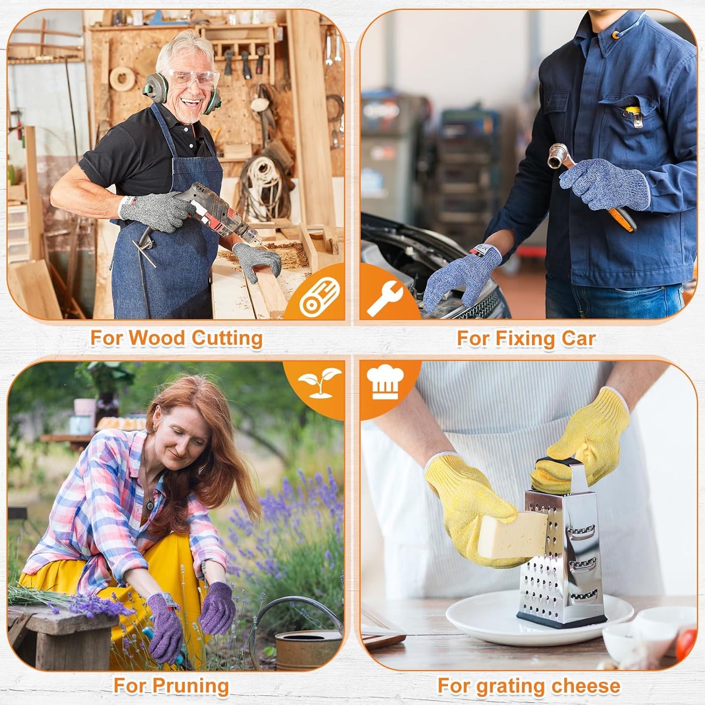 12 Pairs Cut Resistant Gloves Level 5 Protection Safety Cutting Kitchen Cuts Gloves for Chefs Garden