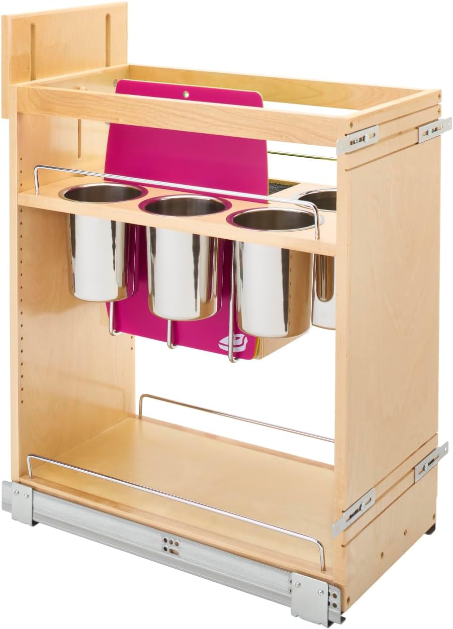 Wood Base Cabinet Knife Block Pullout Organizer w/Soft-Close