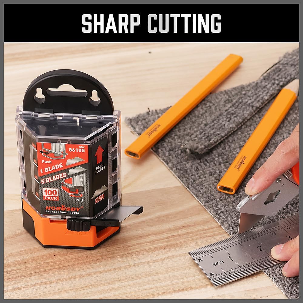 Pack Of 100 Utility Knife Blades, Box Cutter Blades Replacement with Dispenser, SK5 Carbon Steel