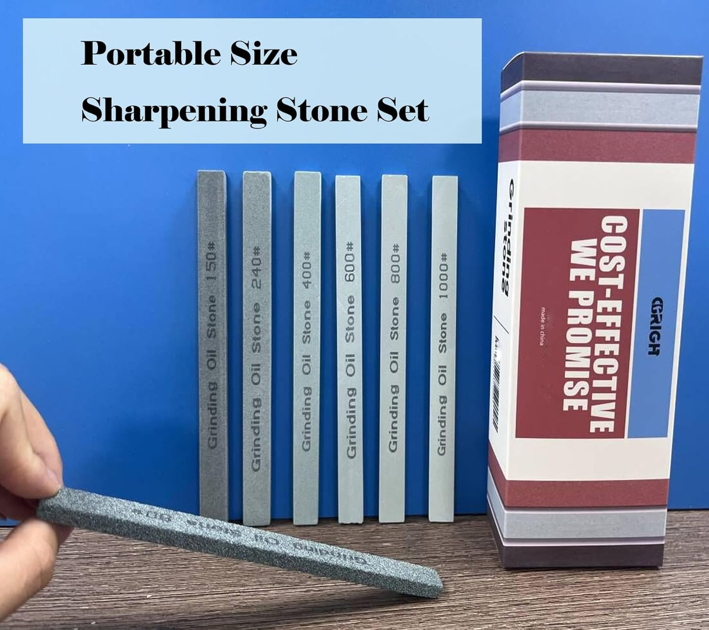 7pcs Sharpening Stone Set,7 Grit Green Silicon Carbide Whetstone Stick Honing Stone for Knife,Scissor,Moldel and Bladed Tools 80# 150# 240# 400# 600# 800# 1000# (5.9x0.47x0.24Inch)