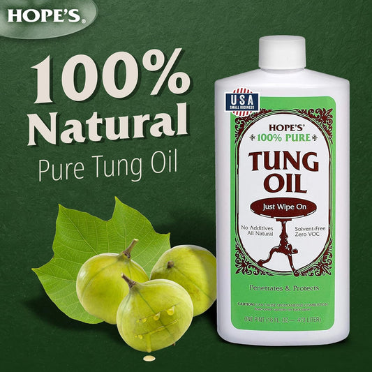100% Pure Tung Oil, Food Safe, Premium Waterproof Natural Wood Finish and Sealer for Indoor and Outdoor Projects,16 Fl Oz, 1 Pack