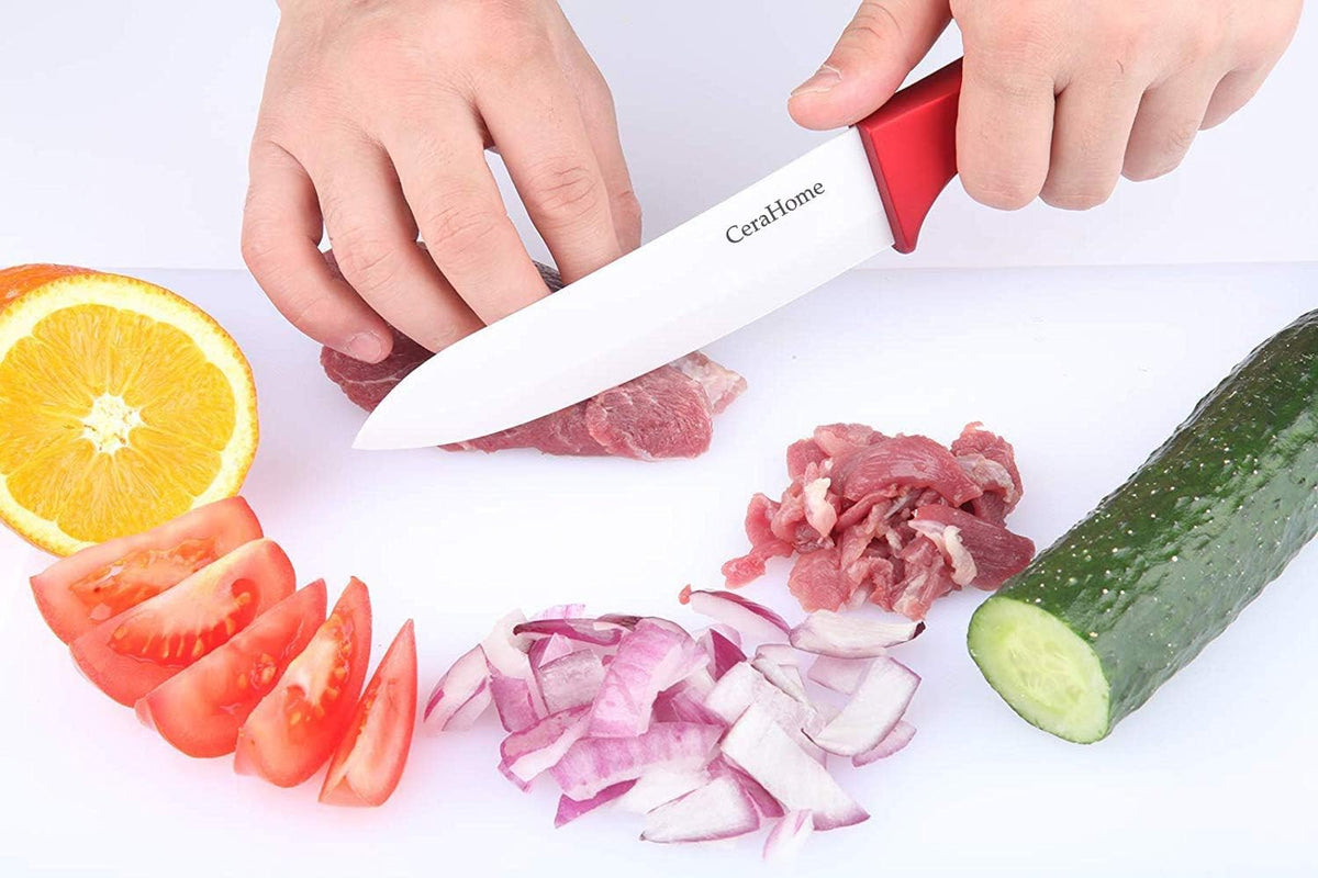 Ceramic knife, Ceramic kitchen Knife Set with Sheath Super Sharp Kitchen Knives 5inch Fruit Knife(Red)