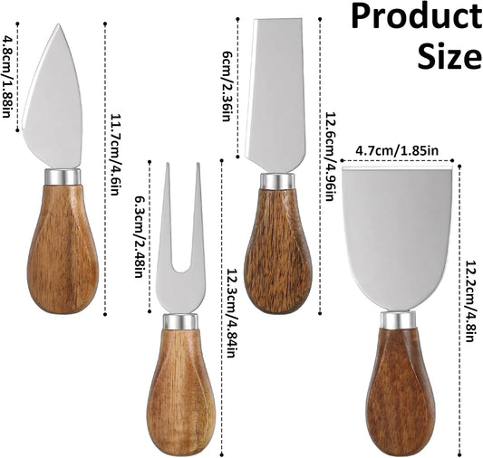 4Pcs Cheese Knives Set, Cheese Knives for Charcuterie Board, Stainless Steel Cheese Tools Including Knife, Fork, Slicer, Spreader for Party and Holiday Charcuterie Boards Accessories