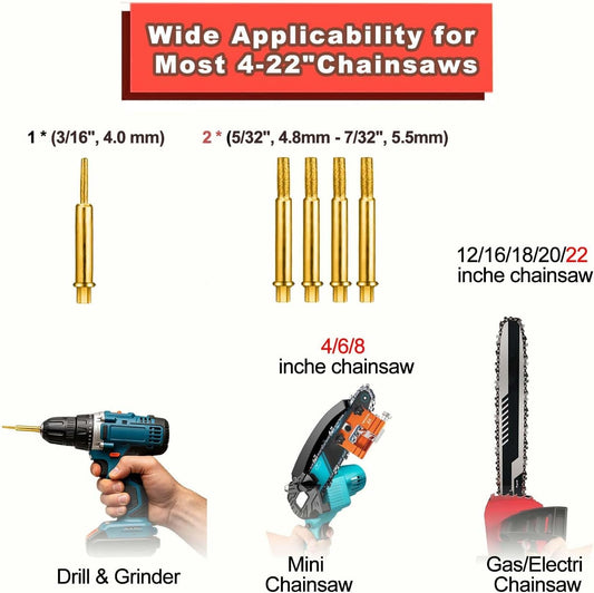 Chainsaw Sharpener with 5 High Hardness Titanium Plated Diamond Bits, Universal Manual Portable Chainsaw Chain Sharpening Jig Kit Sharpener Tool for 4-22 Inch Chainsaws, Lumberjack, Gardener