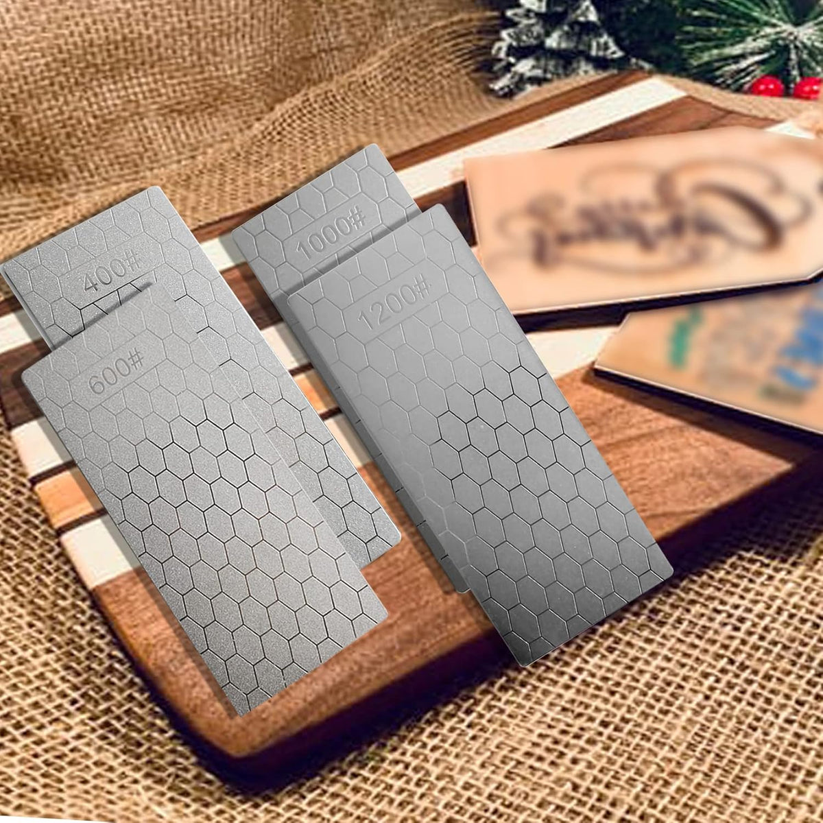 4PCS Diamond Sharpening Stone, Knife Sharpening Stone Whetstone Honeycomb Surface Diamond Sharpener Plate with Non-Slip Base for for Pocket Knives Scissors, Outdoor Kitchen Tools