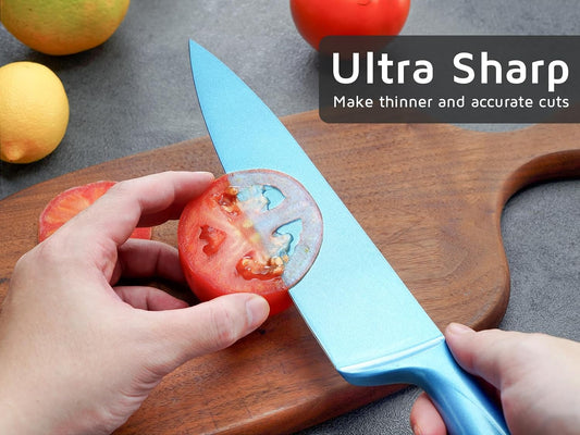 Chef Knife with Sheath, Sharp Kitchen Knife 8 inch Blue Cooking Knives with German HC Steel