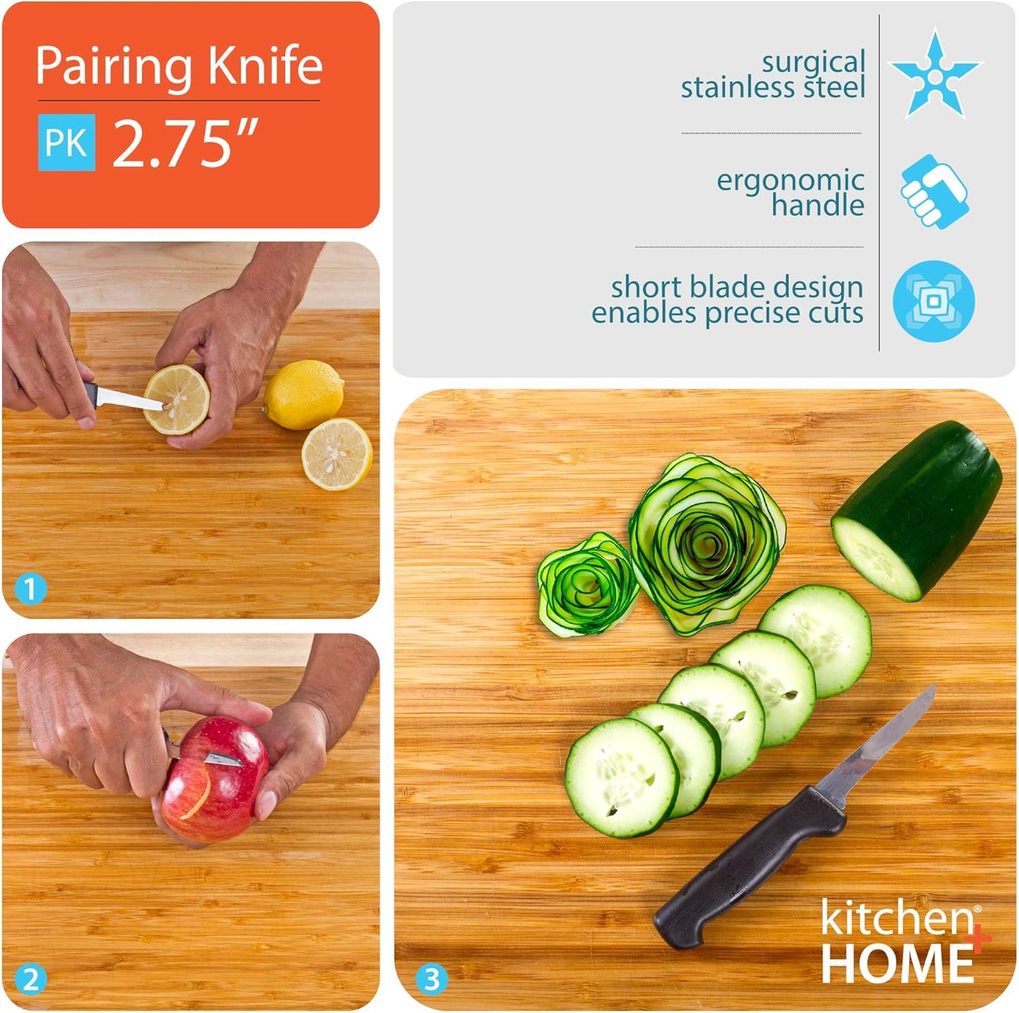Paring Knife – 2.5” Ultra Sharp Surgical Stainless Steel Paring Knives – 3 Pack