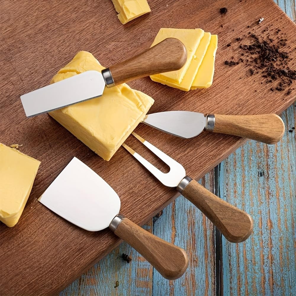 Cheese Knife Set, Charcuterie Board Accessories Stainless Steel Wood Handle