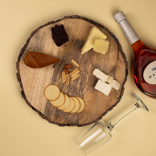 Wooden Round Cutting Board with Tree Bark Rim | 1.5" Thick Mango Wood Live Edge Chopping, Prep, Serve Board | Charcuterie Platter - 12.5"