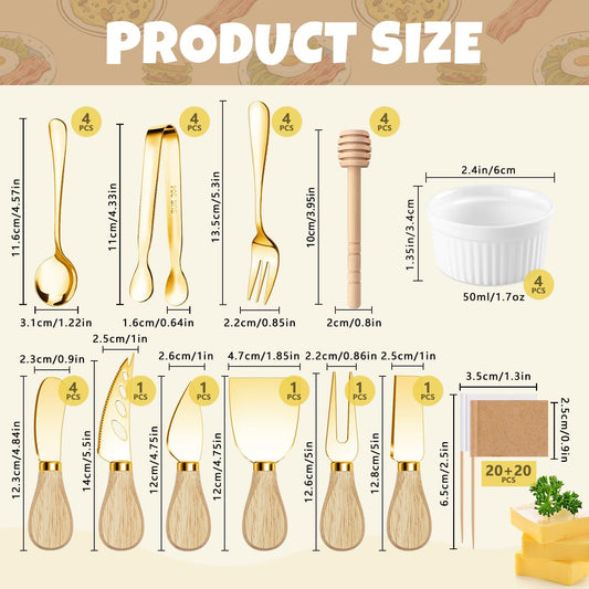 Charcuterie Boards Accessories Gold Charcuterie Utensils Cheese Spreader Knife Set Small Serving Tongs Forks and Spoons Dipping Bowls Honey Dippers Toothpick Flags for Appetizers & Serving Platters