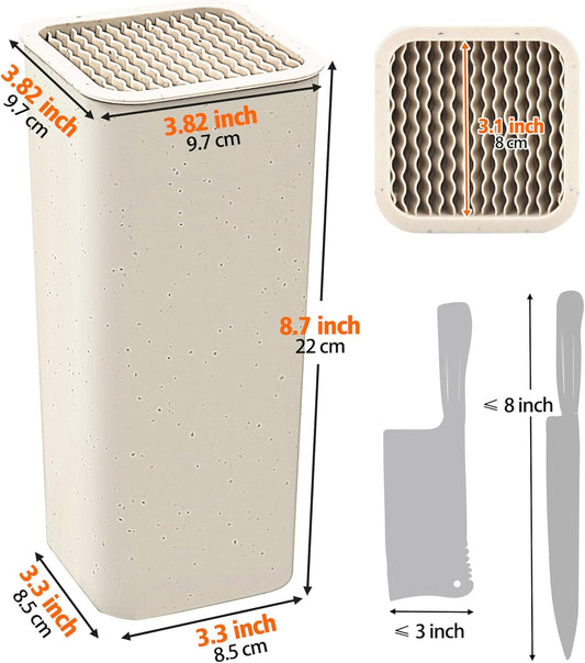 Knife Block Holder without Knives, Universal Kitchen Storage Stand with Wavy Slots to Protect Blades, Small Space-Saving Knife Organizer for Countertop, Detachable for Easy Cleaning