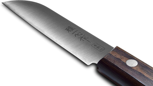 Seki Japan KANETSUGU Japanese Utility Petty Knife, AUS8 SUS410 Stainless Steel Fruit Knife, Rose Wood Handle, 90 mm (3.5 in), Made in Japan
