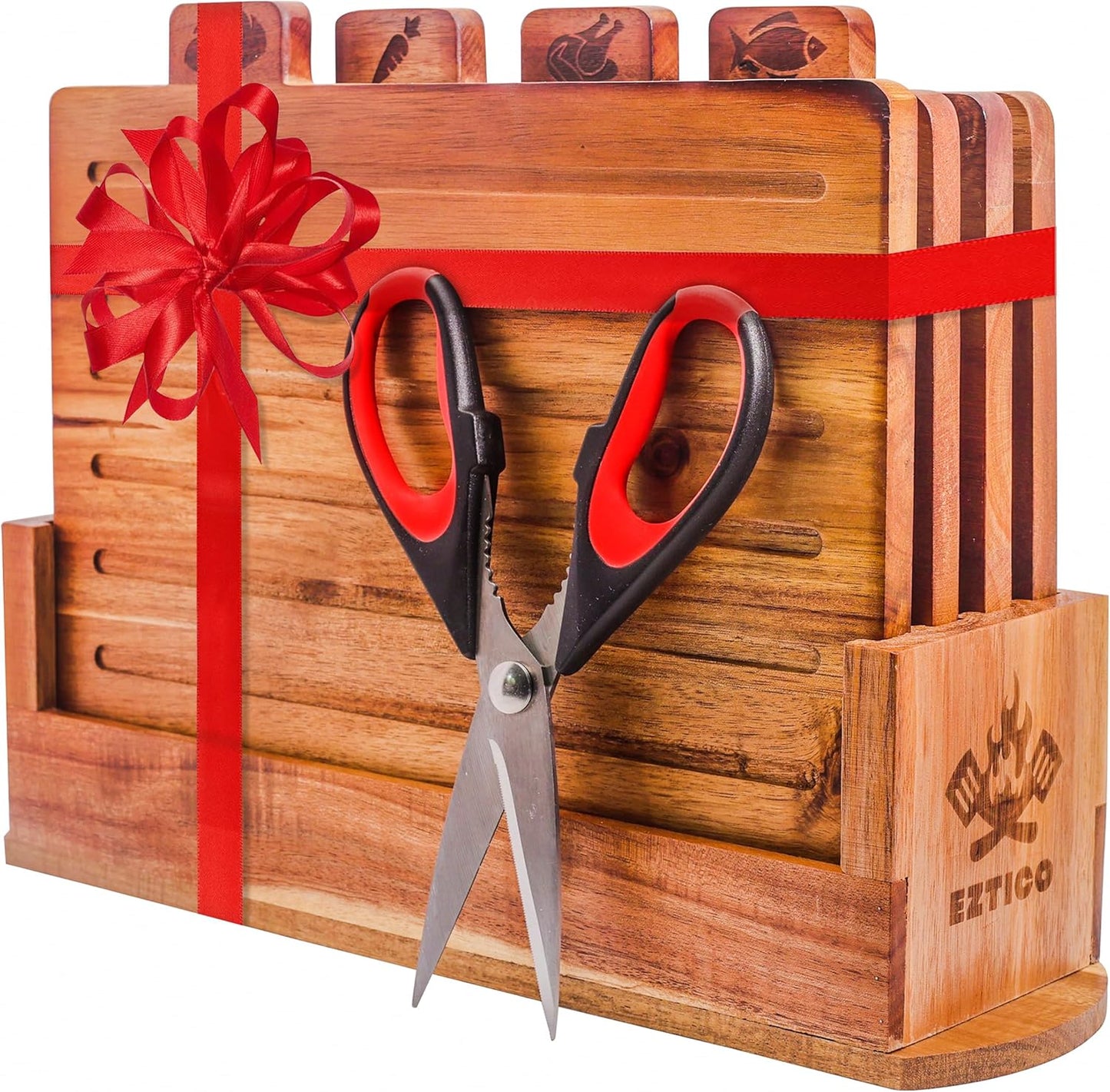 4-Piece Bamboo Cutting Board Set And Premium Scissors, Perfect Wooden Charcuterie and Chopping Boards, Ideal Juice Groove, BPA-Free, kitchen stuff, and kitchen must haves 2026.