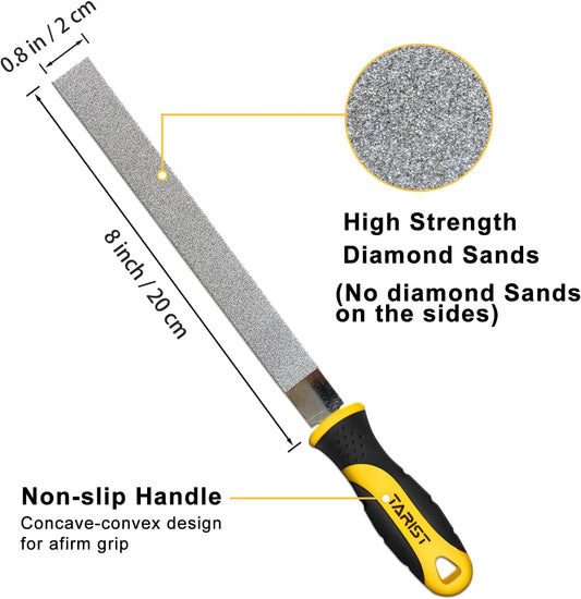 Diamond File Set, 3-Piece, 8-inch, Includes Flat/Half-Round/Round. For Sharpening Lawn Mower Blades, Garden Shears, Axe, Knife - Tool Sharpener for Metal, Tile, Ceramic, Glass, Stone and more