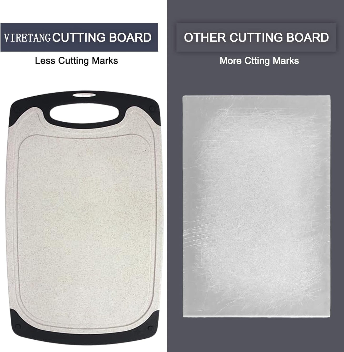 Cutting Boards for Kitchen, Plastic Chopping Board Set of 3 with Non-Slip Feet, Juice Grooves, Easy Grip Handle, BPA Free, Non-Porous, Dishwasher Safe, Multiple Sizes (Black,Grind Function)