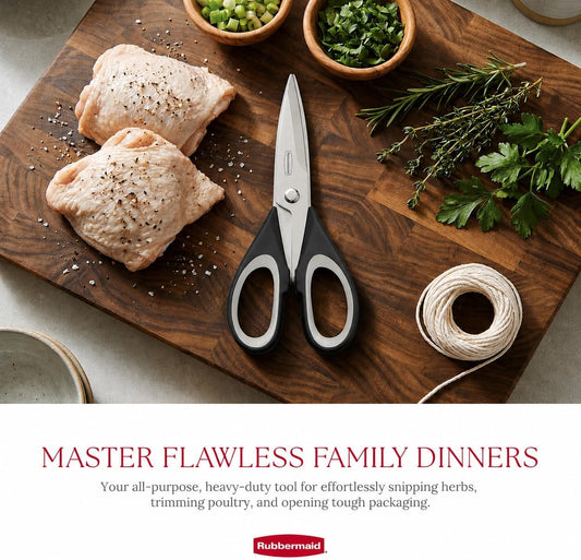Kitchen Scissors All Purpose Heavy Duty, Stainless Steel Kitchen Shears with Protective Sheath, Dishwasher Safe Kitchen Scissors for Food, Meat, Poultry & Herbs, Comfort Grip, Black