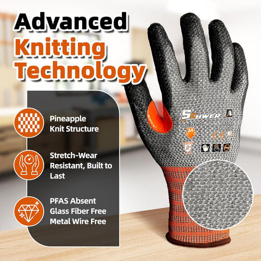12 Pairs A4 Cut Resistant Work Gloves, Reinforced Thumb, CR3066, L | Non-PFAS, Wire & Fiberglass Free, PU Coated, Touch-Screen, Non Slip, for Woodworking, Construction, Gardening, Home Repairs