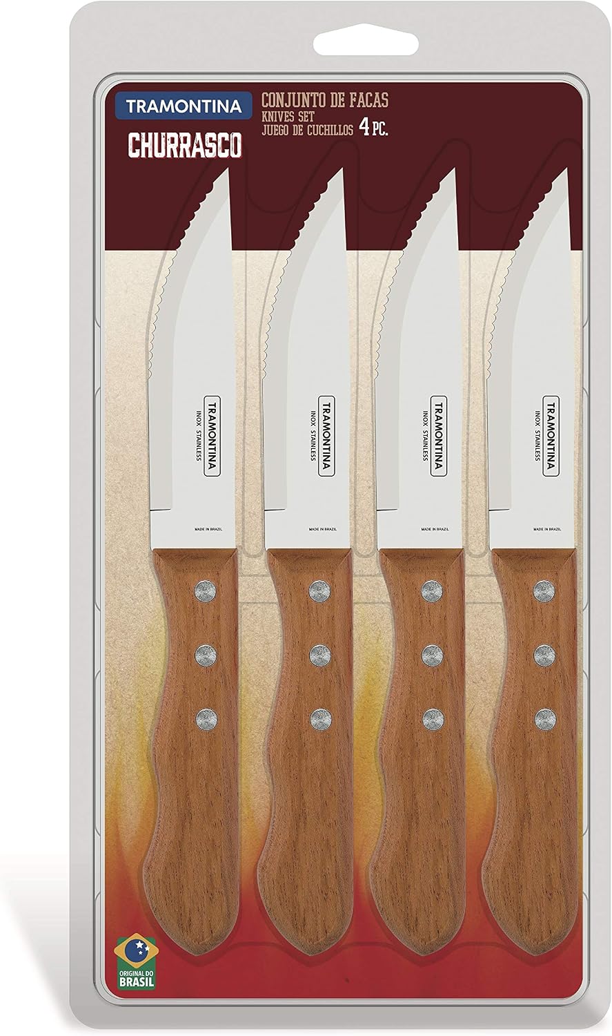 5” Jumbo Steak Knives Set of 4, Sharp Knife with Wooden Handle, Camping, Kitchen, Rustic, 22399079