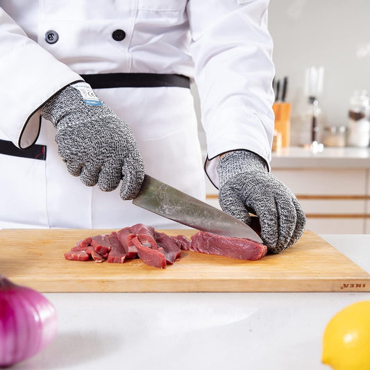 3 Pairs Cut Resistant Gloves Food Grade Level 5 Protection, Safety Kitchen Cuts Gloves for Mandolin Slicing, Fish Fillet, Oyster Shucking, Meat Cutting and Wood Carving (Black Gray, Large)