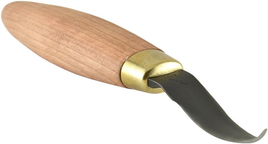 Wood Carving Knife | Single Bevel Sloyd Hook Knife | Wood Carving Tools for Spoons & Hollowing Bowls | 1095 High Carbon Steel Blades | Ergonomic Cherry Hardwood Handle | KN52 | Made in the U.S