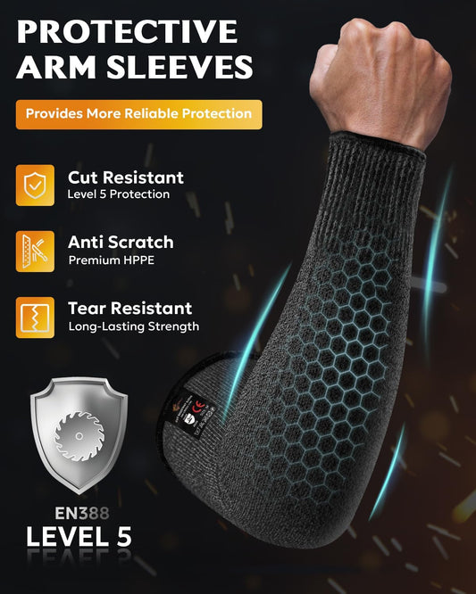 Protective Arm Sleeves Arm Protectors for Thin Skin and Bruising | Black,Large,No Thumb Hole,EN388 Level 5 Cut Resistant Safety Work Sleeves for Gardening,Farming,Sun Protection