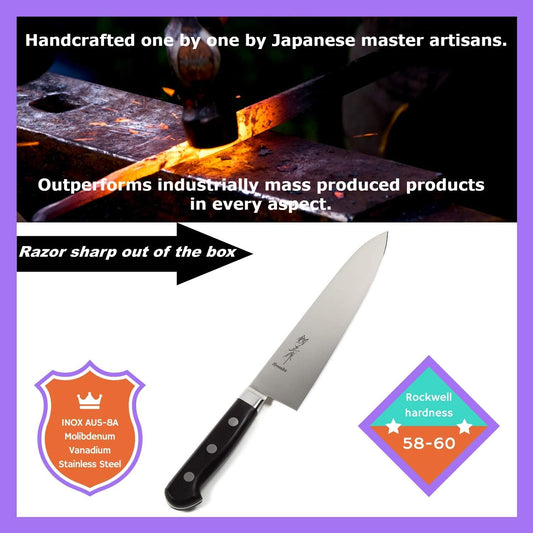 Japanese Chef Knife INOX AUS-8A Stainless Steel Black Pakkawood Handle, Gyuto 8.3-inch (210mm)